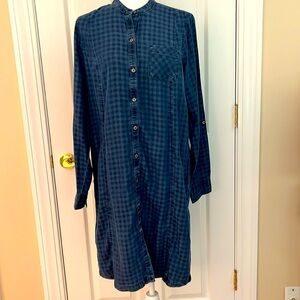 J.Jill Checked Denim Button-Front Shirt Dress
